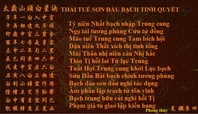 PHƯƠNG PHÁP TÍNH CỬU CUNG PHI TINH THÁI TUẾ SƠN ĐẦU BẠCH TINH QUYẾT